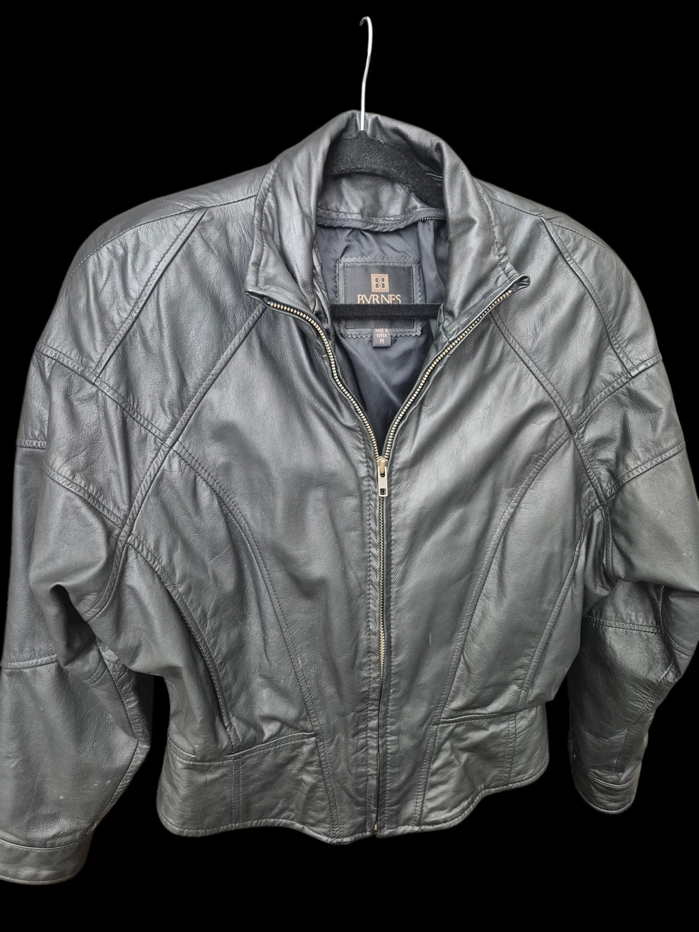 💕VTG Women's Black Leather Zip-Front Jacket -Made In KOREA💕
